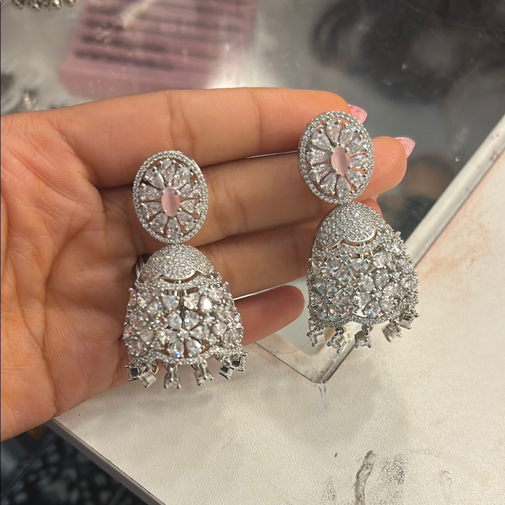 Sparkling Silver and Pink Crystal Earrings